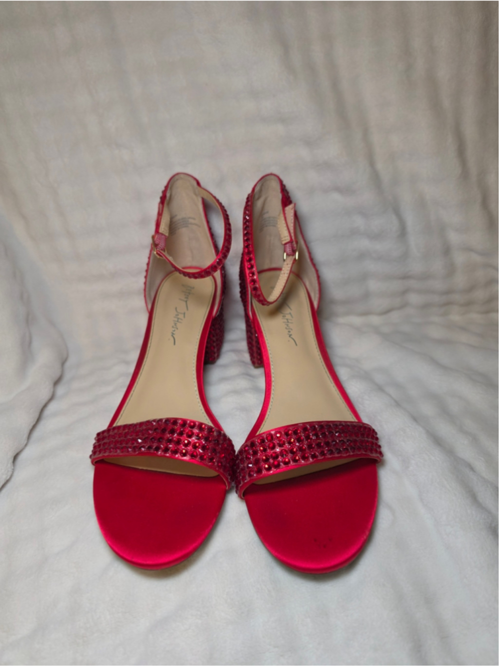 Betsey Johnson Red Rhinestone Block Heel Sandals Size 10